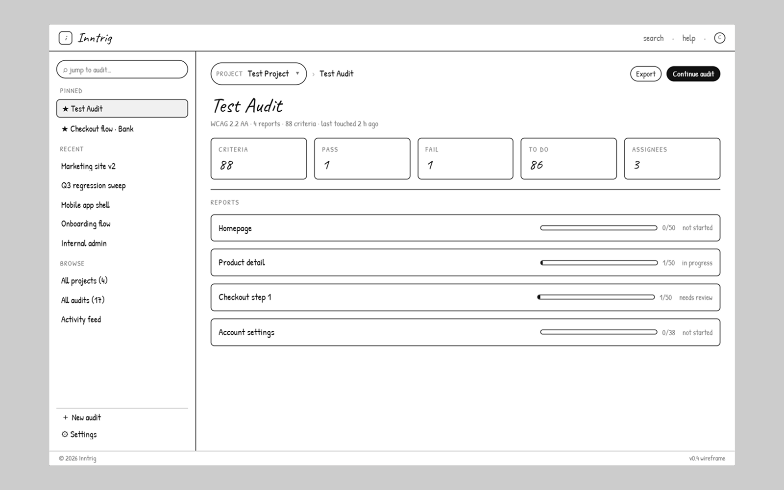 Inntrig wireframe, sidebar and audit detail, 2 of 3.